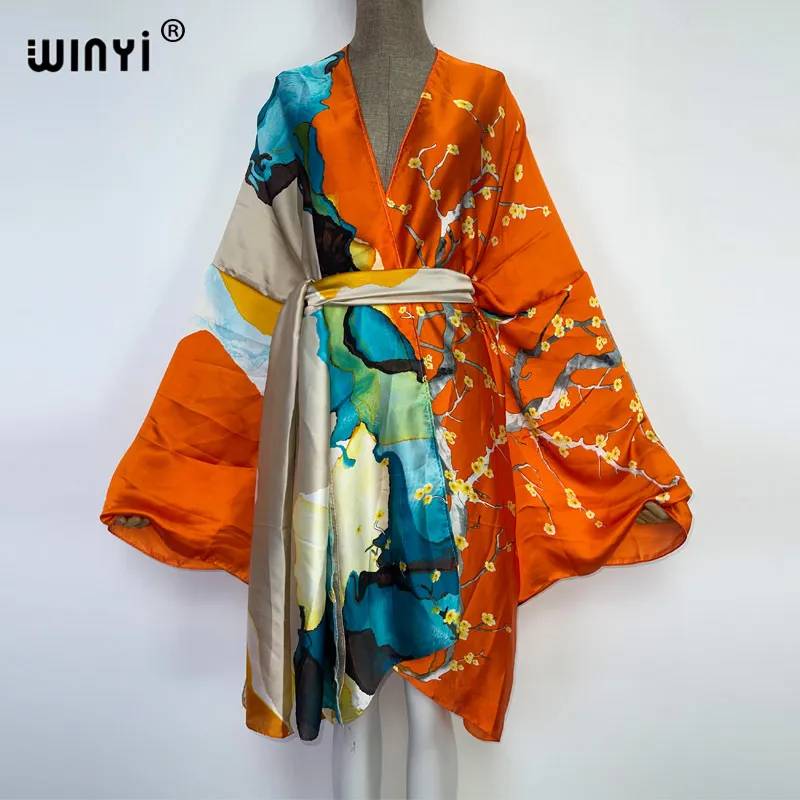 Women's Swimwear WINYI Summer Beach Wear Swim Suit Cover kaftan sweet lady boho Cardigan stitch Self Belted sexy Holiday long Sleeve Kimono 230417