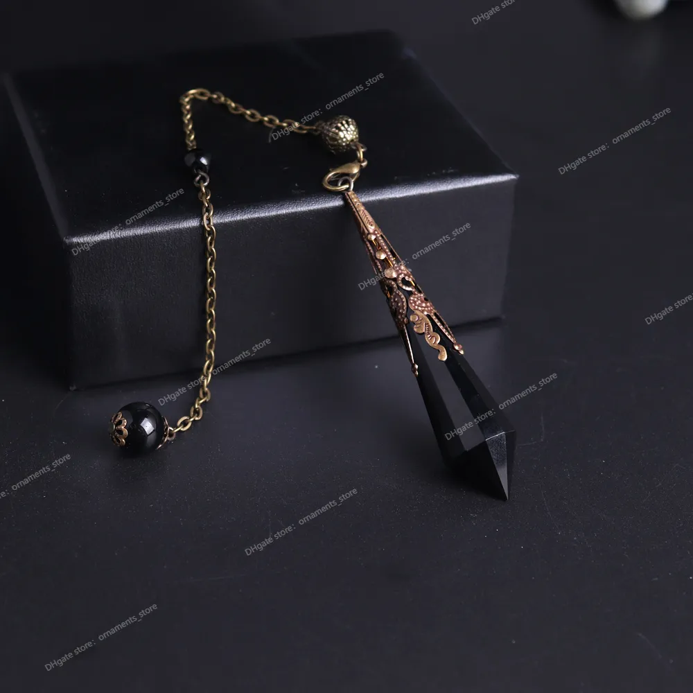 Högkvalitativ naturlig svart stenfasett obsidian pendel för dowshänge amulet kristall spådom chakra halsband smycken mode smyckenpendants smycken
