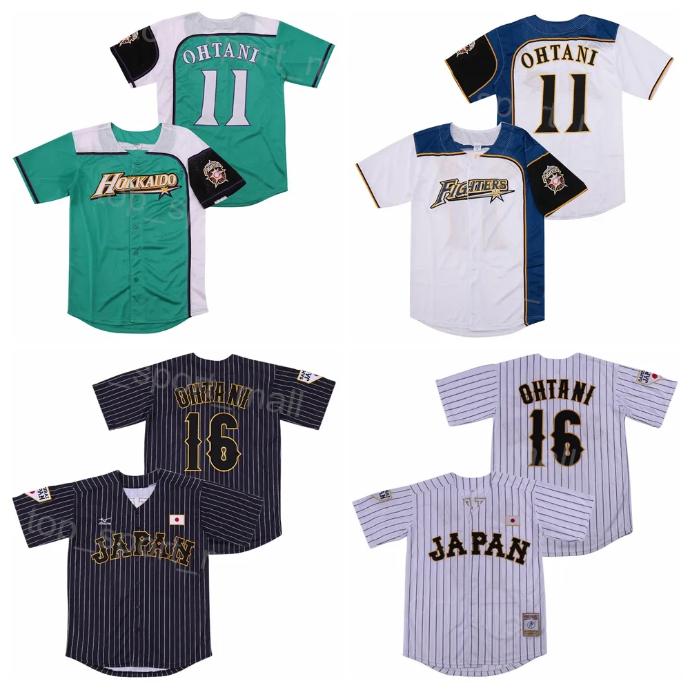 Moive Baseball Japan 16 Shohei Ohtani Jersey Hokkaido Nippon Ham Fighters Cool Base Team Schwarz Grün Weiß Farbe Nadelstreifen Alle genäht College University Retire