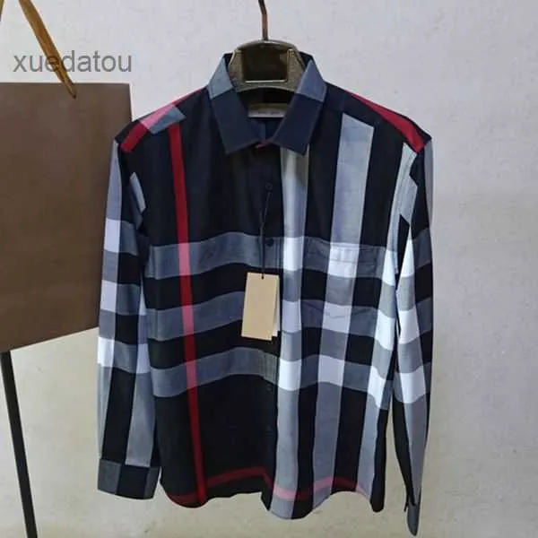 Camicia casual da uomo Burbrerys di alta qualità Colletto ricamato da uomo Maniche lunghe monopetto Camisas De Hombre Camicia casual scozzese geometrica Bur Fashion 4 R4MC