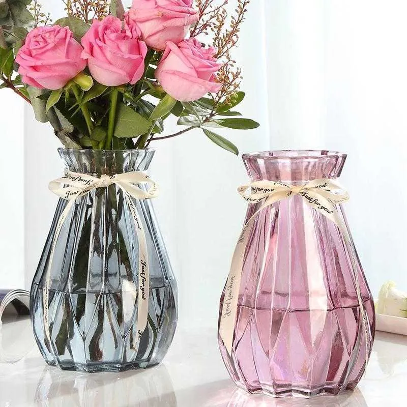 Vasi Vaso in vetro trasparente acqua soggiorno set fiori nel vaso Nordic semplice ricco vaso secco in bambù Y23