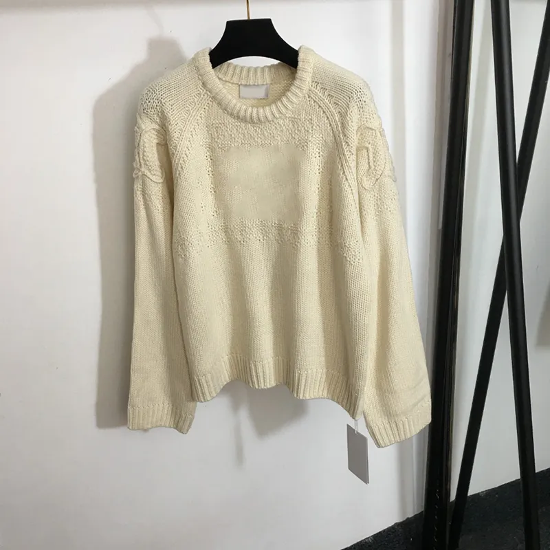 Beige Elegant Sweaters Fashion Pullover Sweater Tops Letters Jacquard Sweater Classic Crew Neck Ladies Tees Brand Sweater