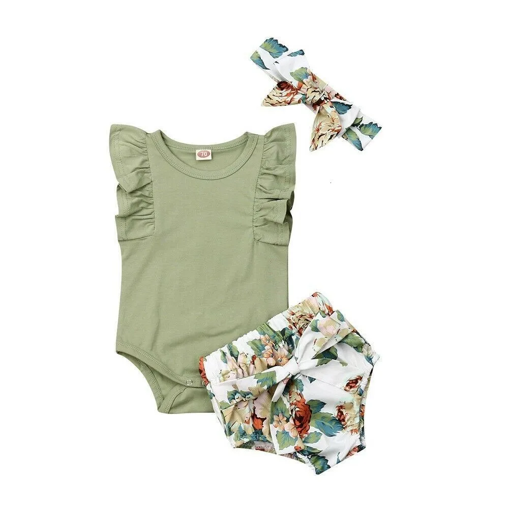 Kläder set Citgeett Summer Born spädbarn baby flickor kläder ruffle hylsa romper blommor shorts outfit casual set 230418