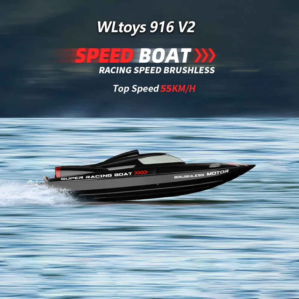 ElectricRC Boats WLtoys WL916 RC Bateau 2.4Ghz 55KMH Brushless Haute Vitesse Bateau De Course Modèle Télécommande Hors-Bord Enfants RC Jouets 230417