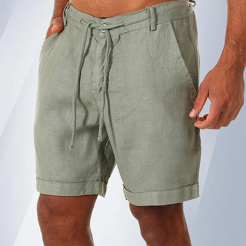 Мужские шорты, модные льняные летние хлопковые пляжные шорты для дикого отдыха, свободные однотонные брюки-карго 230417