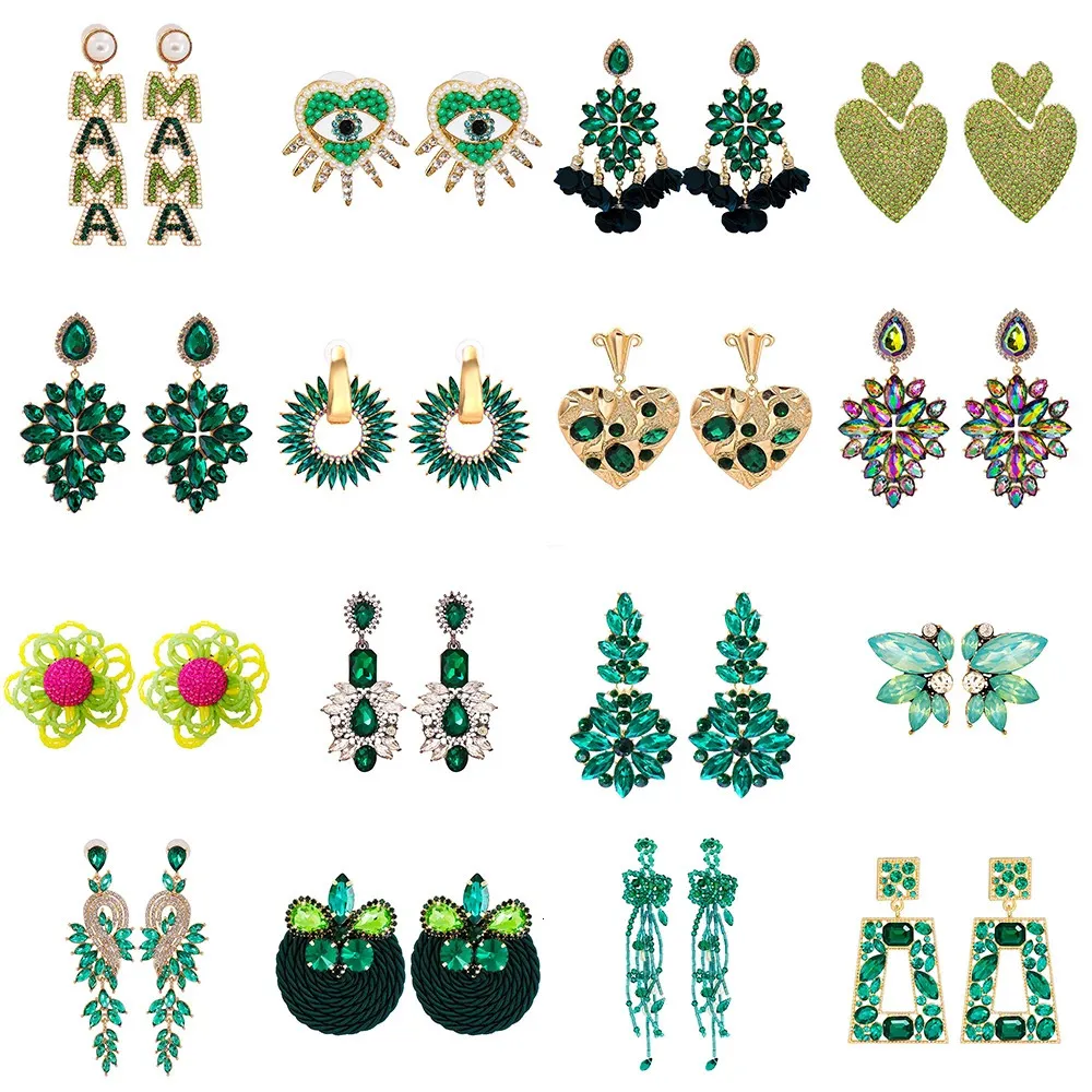 Zielone kolczyki Projektant Dangle biżuteria kryształowe akcesoria ręczne