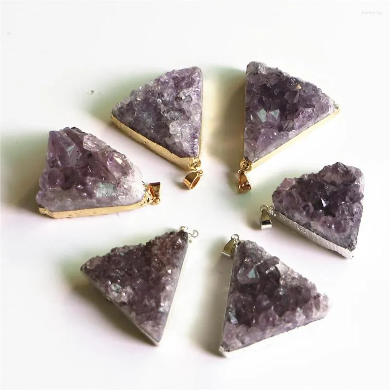 Pendant Necklaces 4pcsNatural Amethysts Crystal Cluster Geode Purple Quartz Raw Point Mineral Specimen Healing Home Decor