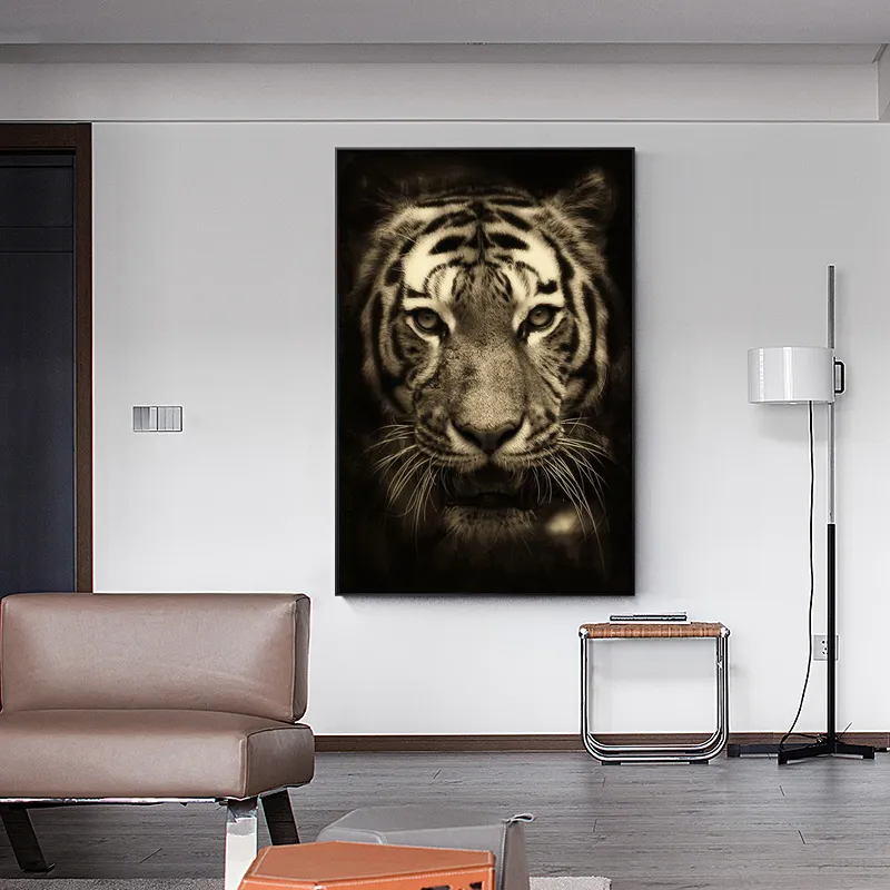 Leinwandbild Schwarz und WeißTiger Wilde Tiere Leinwandkunst Malerei Poster und Drucke Skandinavisches Cuadros Wandkunstbild für Wohnzimmer