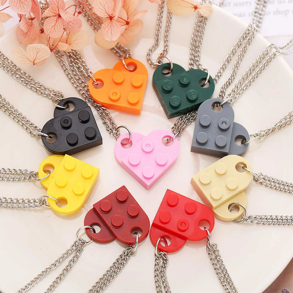 Pendant Necklaces 2Pcs Heart Brick Couples Love Necklace For Lovers Women Men Lego Elements Friends Necklaces Valentines Gift Jewelry Z0417