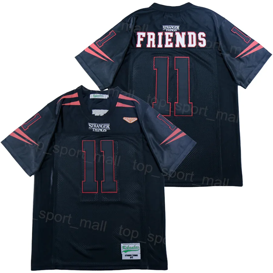 Moive Football Stranger Things 11 Friends Jersey Hombres College Transpirable Para fanáticos del deporte Cosido Algodón puro Color del equipo Negro High School Pullover HipHop Uniform