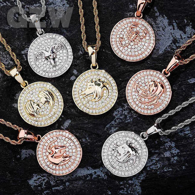 12 Constellations Pendant Necklace Full Cubic Zircon Hip Hop Personalized Constellation Clavicle Necklaces Jewelry Charm Sumptuous 18K Gold CZ Gifts For Men Women