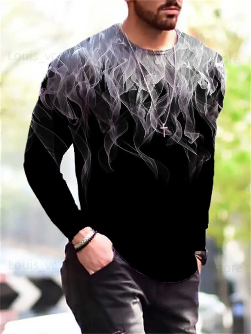 Męskie koszulki 3D Street Printed Męskie koszulki Mężczyzn LUBY rozmiar luźne swobodne topy długie rękawy jesienne okrągłe mody męskie koszulka T231118