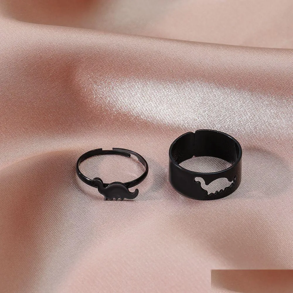 Anneaux de bande 2 pièces gothique punk dinosaure couple anneau ensemble vintage noir bijoux animaux réglables anneaux ouverts pour livraison directe juif dhgarden otsyb