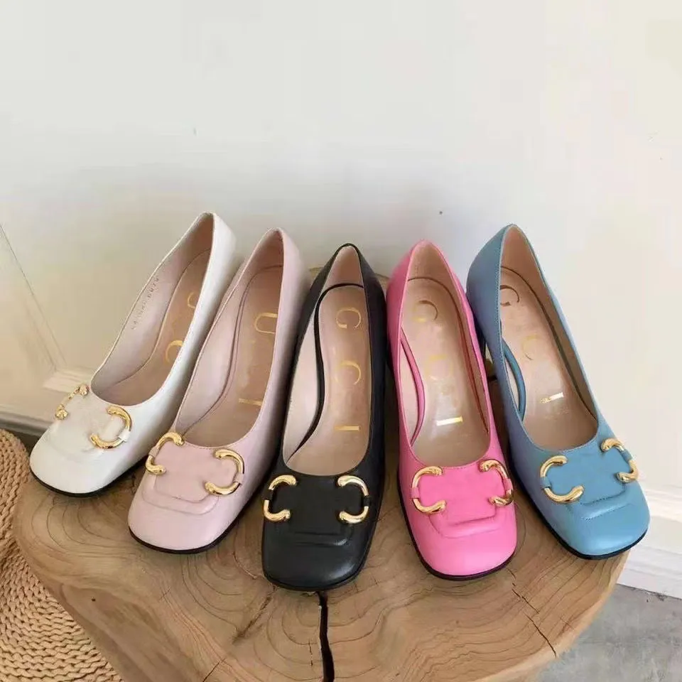 Designer heels women new fashion vintage square head French horse buckle thick heels after the empty sandals Mary Jane pumps high heels single shoe women