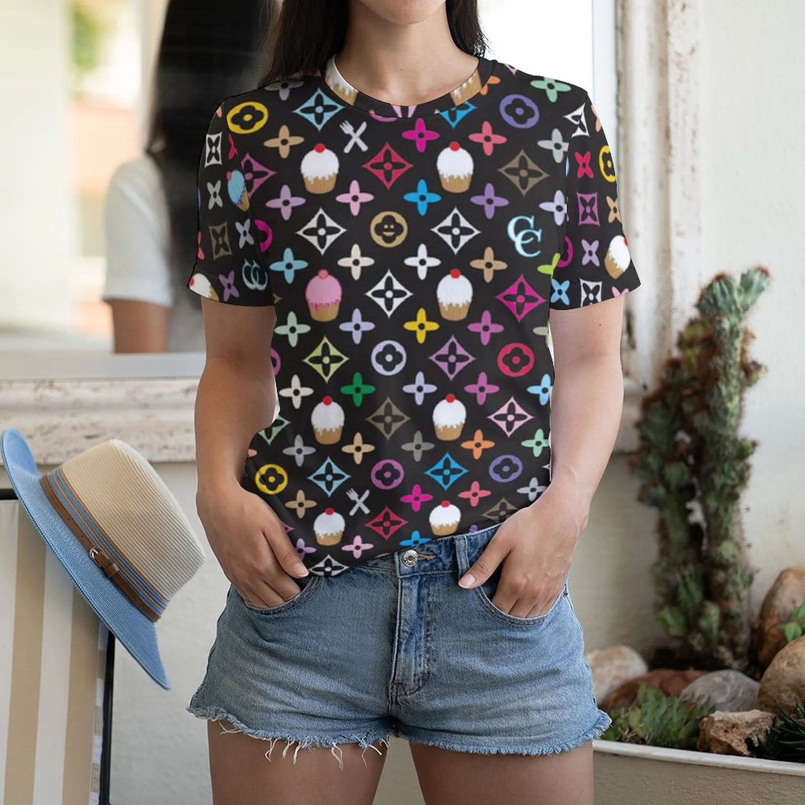 Wholesale Short Sleeve Modal Geometric Print T Shirt Casual