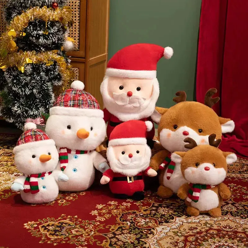 플러시 인형 귀여운 산타 클로스 눈사람 순록 장난감 장난감 베개 크리스마스 분위기 장식 선물 231117