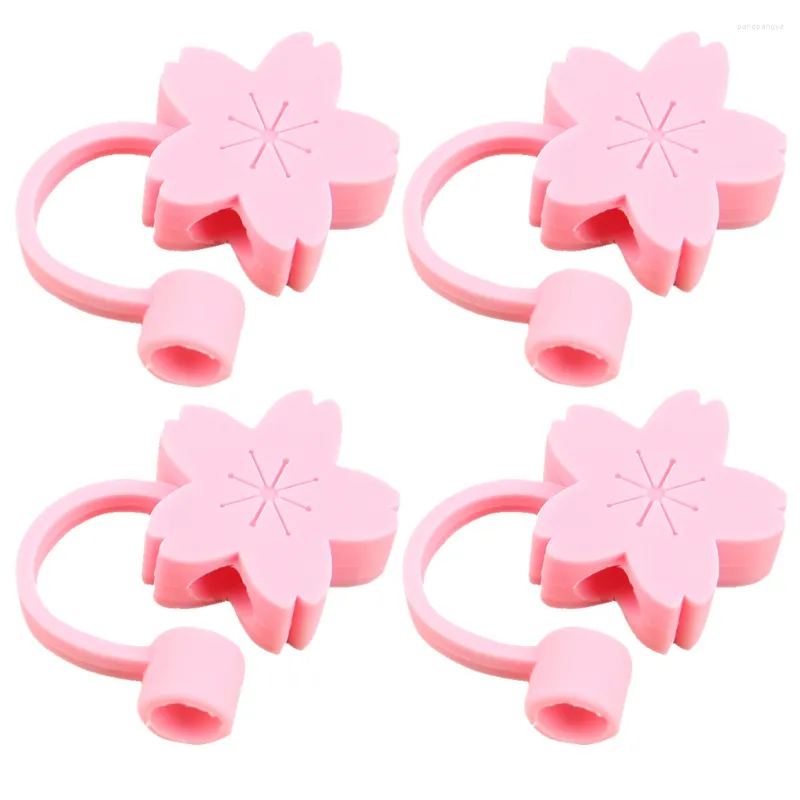 Dinnerware Sets 4 Pcs Rubber Straws Metal Straw Plugs Kids Hat Flower Dustproof Leakproof Reusable Caps