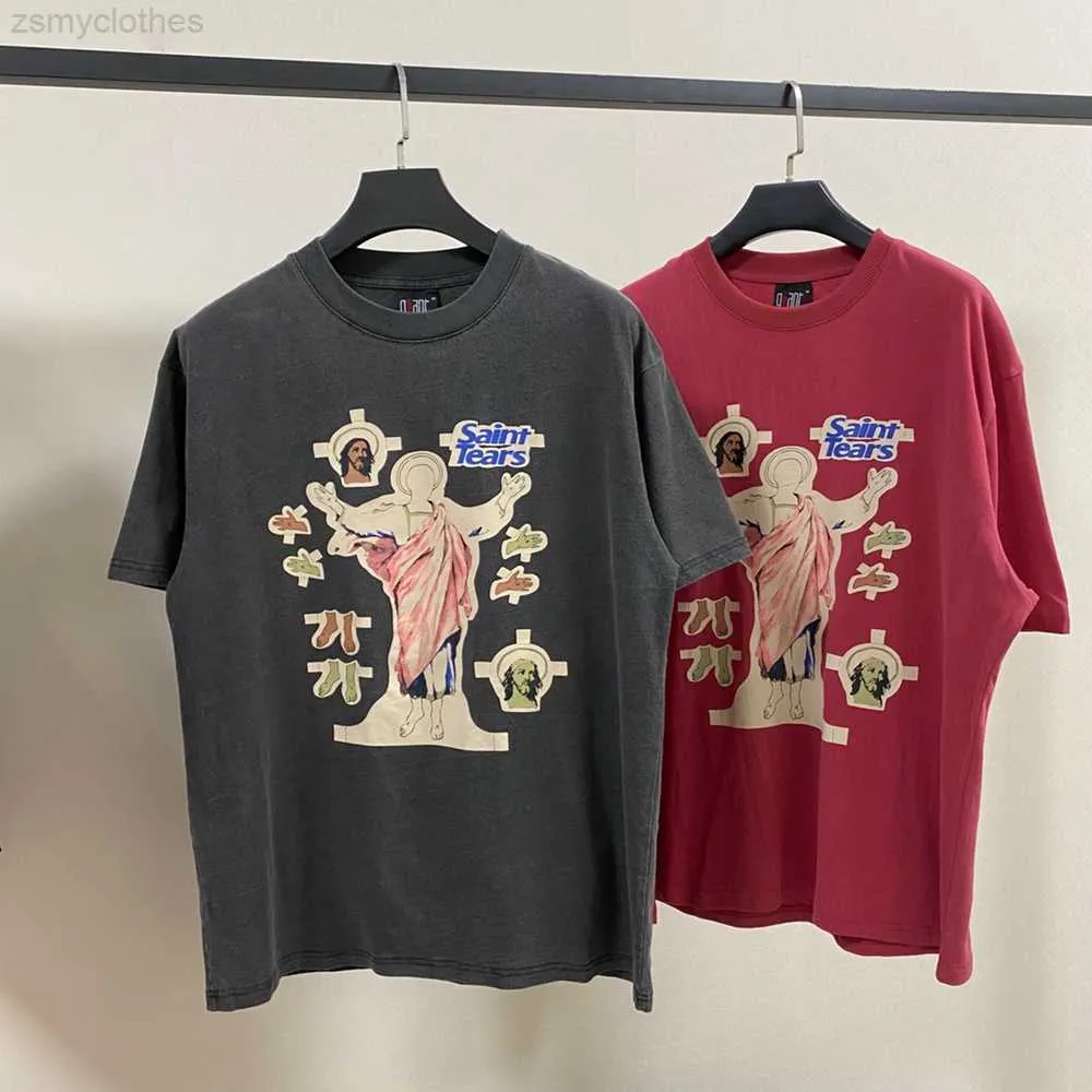 Herren T-Shirts Saint Michael 23Ss Männer Frauen T-Shirt Washed Distress Vintage Hip Hop Casual Übergroße Kurzarm