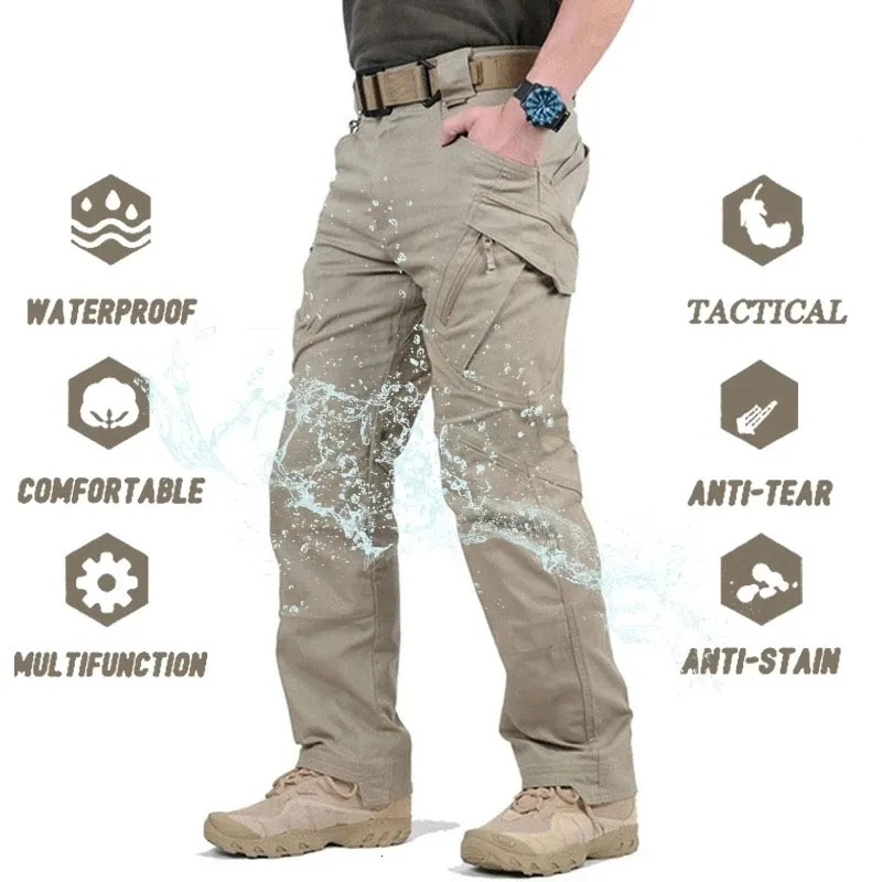 Herrbyxor IX9 City Military Tactical Pants Men Swat Combat Army Pants Casual Men vandring byxor utomhus byxor last vattentäta byxor 230418