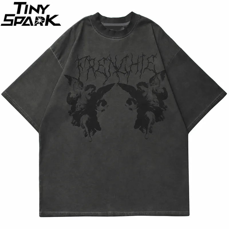 T-shirt da uomo Hip Hop Streetwear T-shirt oversize Uomo Angel Dark Print Tshirt Maglietta allentata in cotone Harajuku Summer Short Sleeve Tops Tees 230418