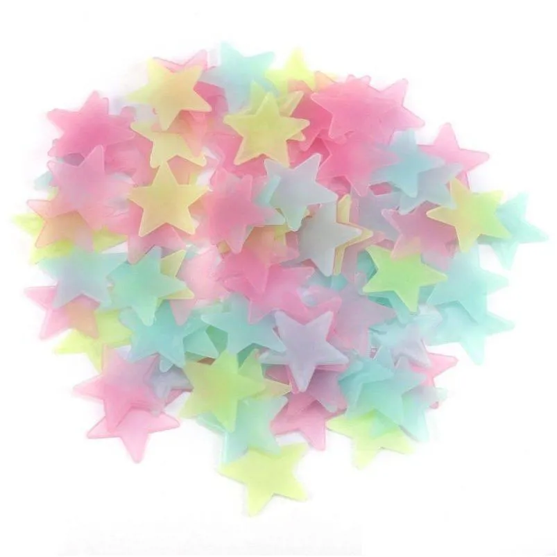 Stickers muraux Enfants chambre fluorescente lueur dans les étoiles sombres autocollants muraux autocollant lumineux couleur 100 pièces/paquet livraison directe en gros Dh72P