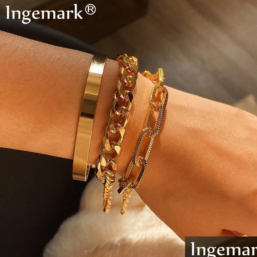 Bedelarmbanden Ingemark Vintage Snake Chain Armbanden Set Voor Vrouwen Strand Boheemse Mode Dikke Ijzeren Schakelarmband Bangles Dhgarden Ota2H