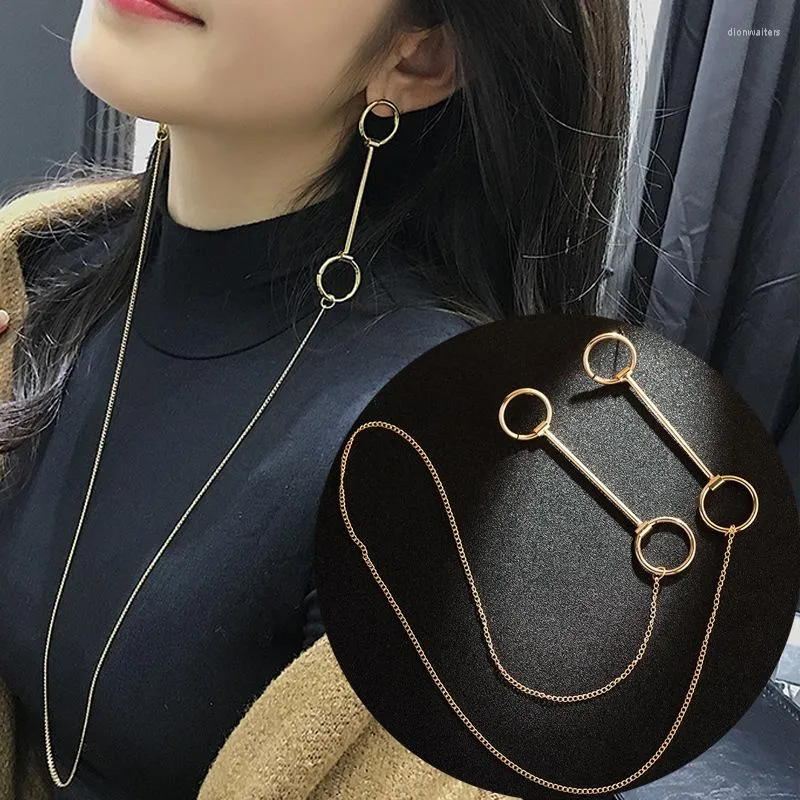 Stud Earrings Circle Chain Halter Body Hanging Neck Earring Siamese Personality Trend Female Jewelry