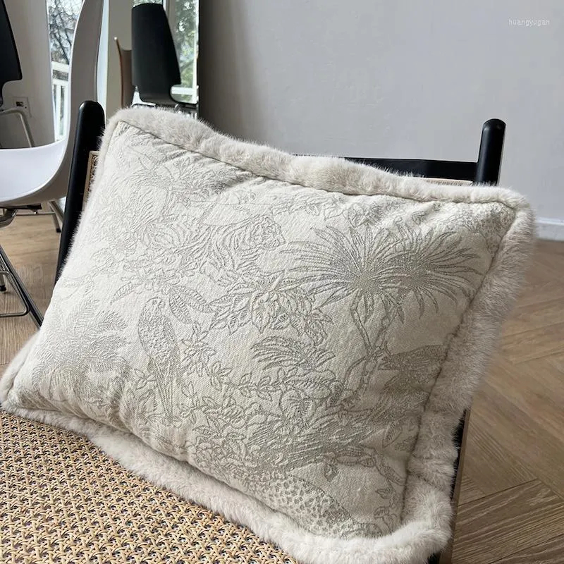 Kudde fransk stil hus 15.75x21.65 tum skog djur tiger papegoja jacquard mjuk elfenben textur design soffa kast dekor