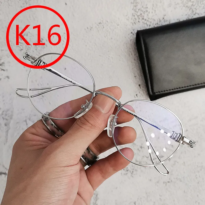 K16 Anti Blue Light Glasses Cross Flower Punk Style Hip Hop Metal Round Frame Ultra Light Eye Frame Retro stora ramglasögon