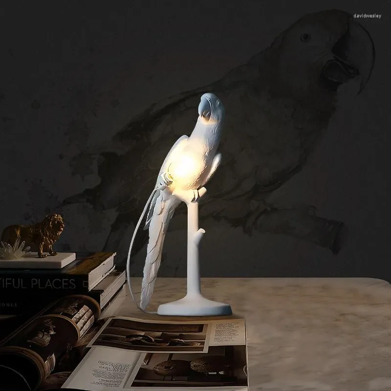 Lâmpadas de mesa Lâmpada de papagaio para sala de estar quarto nórdico resina animal pássaro pássaro de cabeceira infantil luminárias