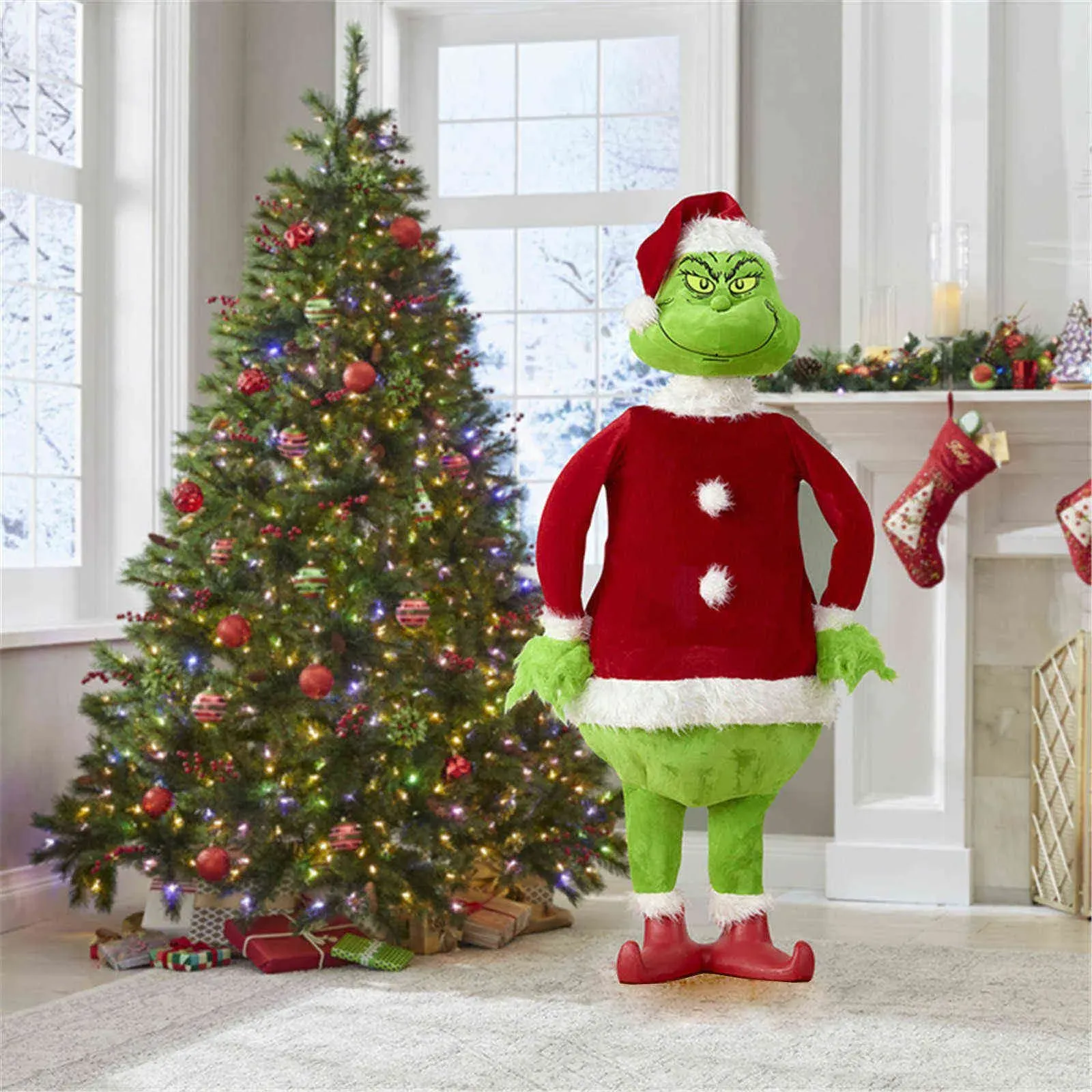 Entrega rápida realista animado grinch ornamento de natal árvore de natal decoração do quarto 2023 boneca presente decoracin navidea