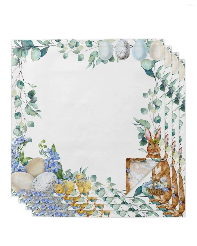 Serviette de table 4 pièces feuilles d'eucalyptus de pâques fleurs de poulet carré 50cm décoration de mariage serviettes de service de cuisine en tissu