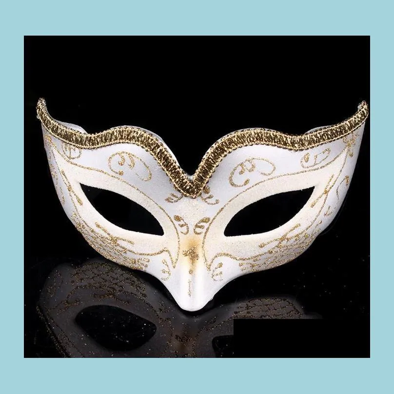 Maschere per feste Masquerade Ball Dance Mask Moda Donna Costume Fancy Dress Prom Eye Mardi Gold Glitter Edge Gift Drop Delivery Dhumt