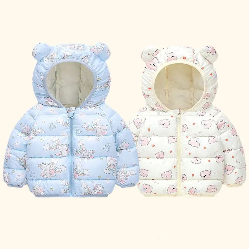 Chaquetas de invierno para niños, chaqueta con capucha, abrigos para bebés de dibujos animados, algodón ultraligero, acolchado, chaquetas para niños, ropa cálida 231117