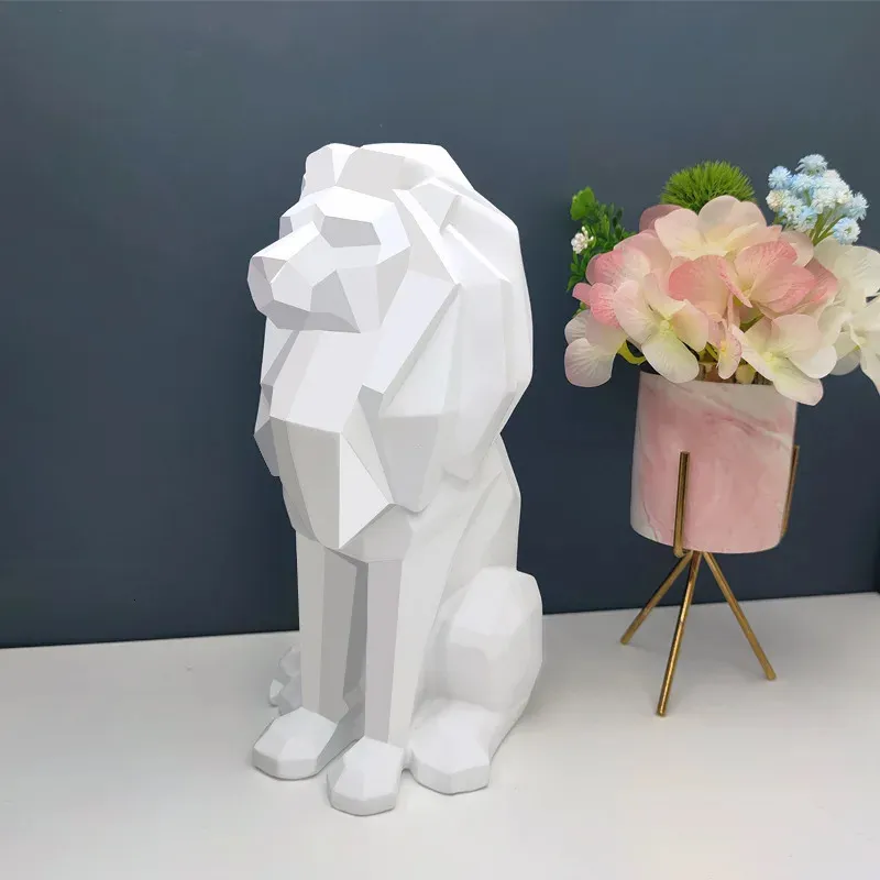 Dekorativa föremål Figurer Staty Lion Sculpture Harts Figurer Animal Nordic Home Decor Geometric Tabletop Harts Home Decoration vardagsrum 231117