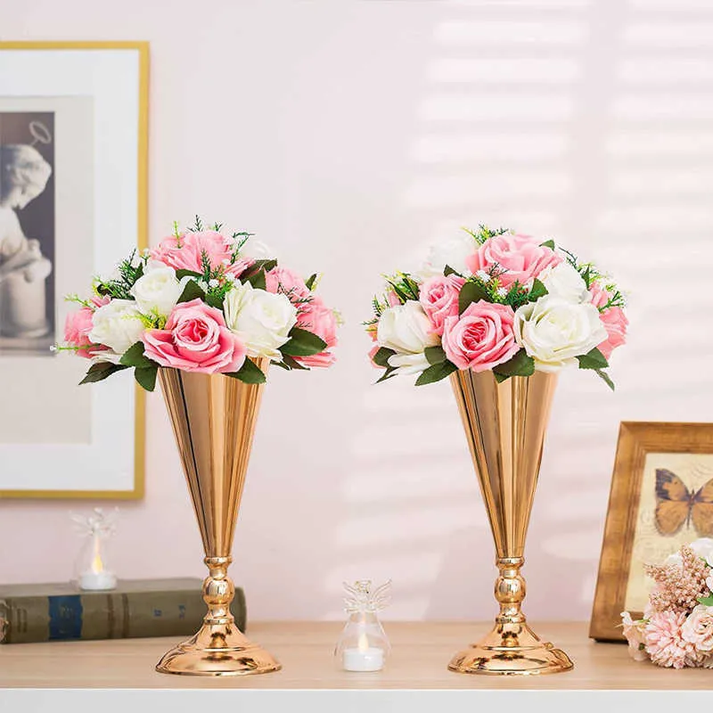 Vases Gold Vase Table Decoration Metal Tabletop Flower Stand for Reception Home Wedding Table Centre Decoration Party Vases Ornaments Y23