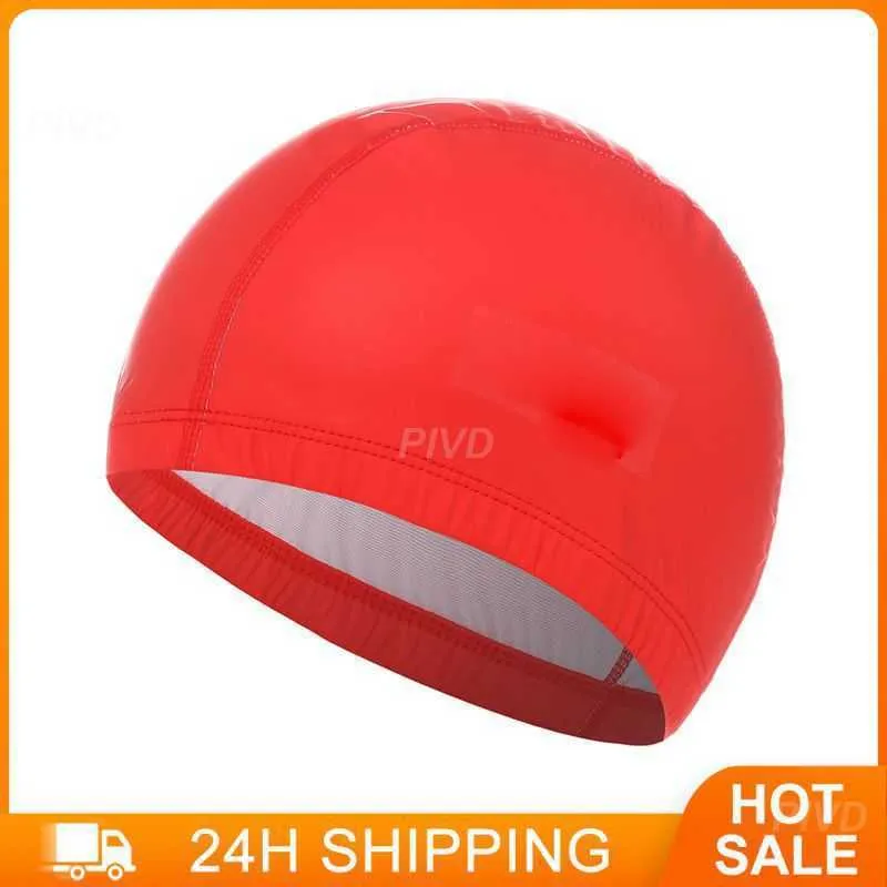 Simkåpor Multi-färg Bekväm PU-belagd Simning Hat Professionell vattentät PU-tyg Simning Cap Unisex Solid Color Bekväm P230418