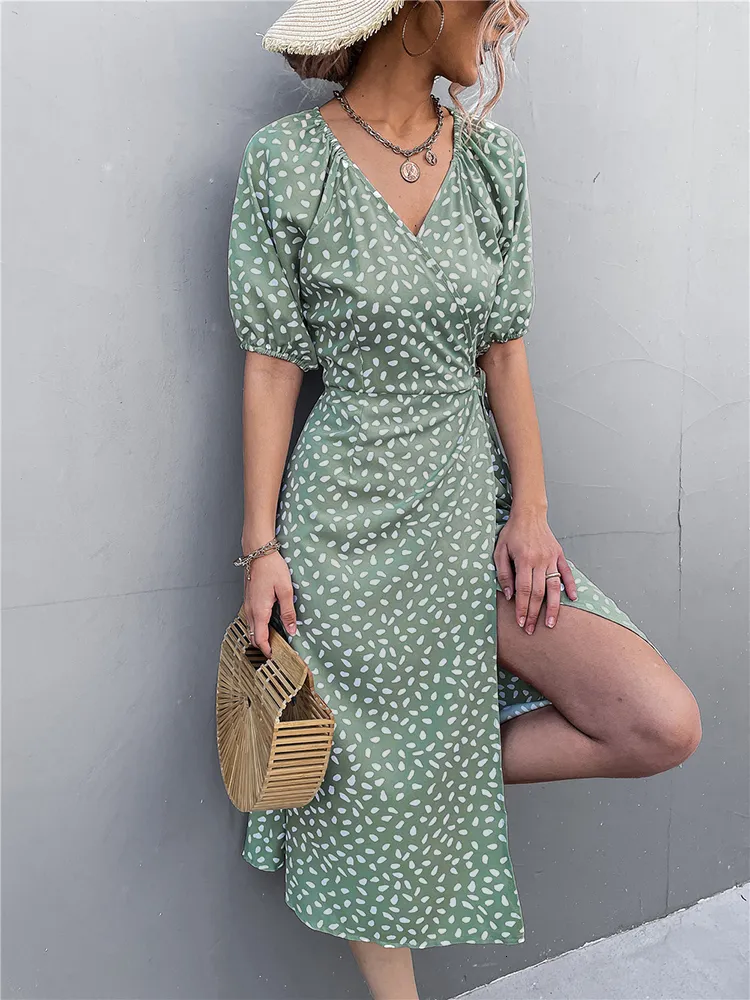 Chiffon Dots V-neck Split Dress Chiffon Dots V-neck Split Dress