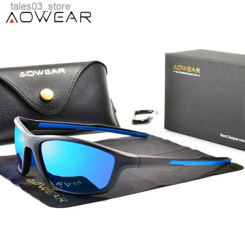 Solglasögon Aowear Outdoor Sport Solglasögon Män Polariserad modecykling Goggle Sun Glasögon Male HD Anti-Glase Travel utanför skuggglasögon Q231120