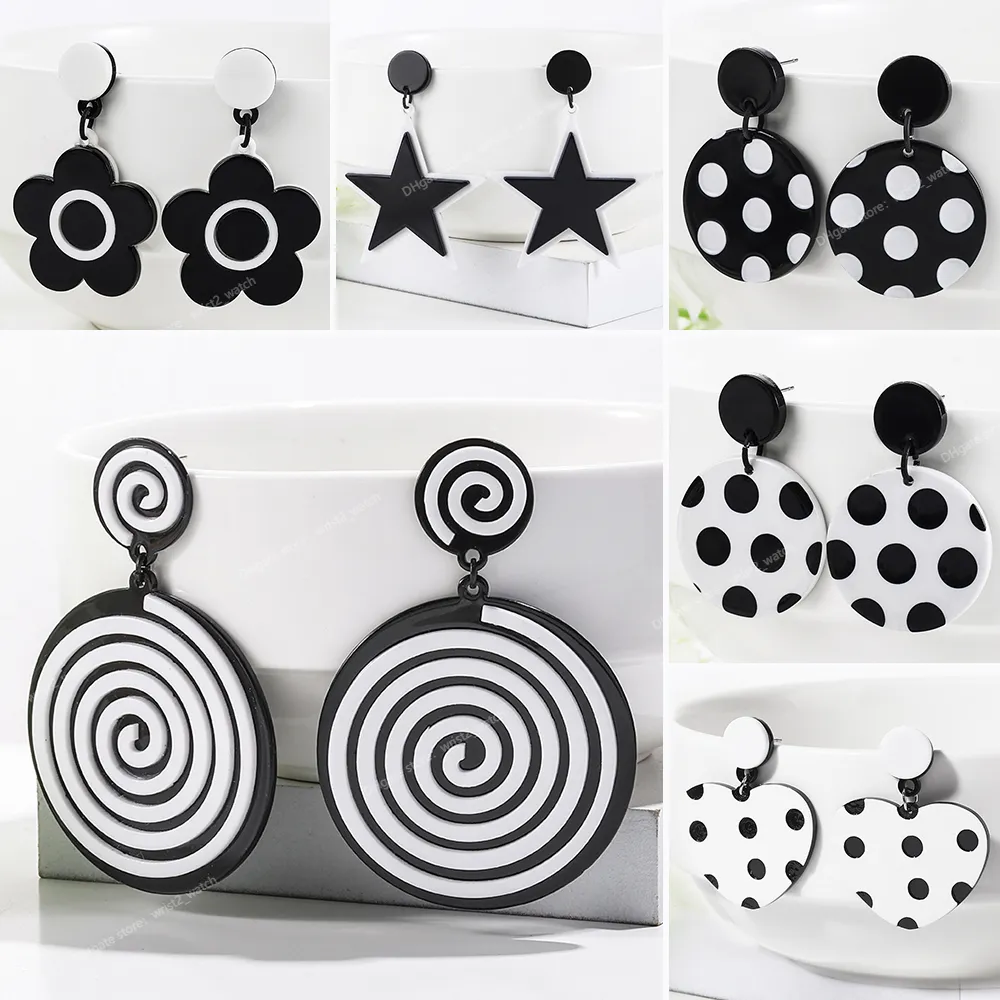 Newest 13 Styles ECO-Friendly Acetat Black White Round Drop Earring For Women Dpuble Layer Triangle Square Earring Gift BTF EarringsDangle Earrings triangle