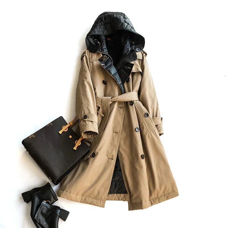 Parka da donna in piumino 90% piumini d'anatra bianchi e cappotto con cappuccio per l'inverno Piumino con cappuccio doppio petto casual lungo trench parka 231117