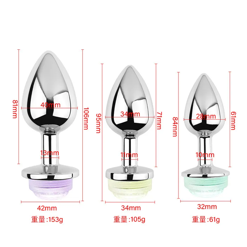 Plug anale in metallo con luce giocattolo del sesso per coppia, sughero luminoso, massaggio alla prostata, butt plug, coda, giocattoli erotici_voghion.com