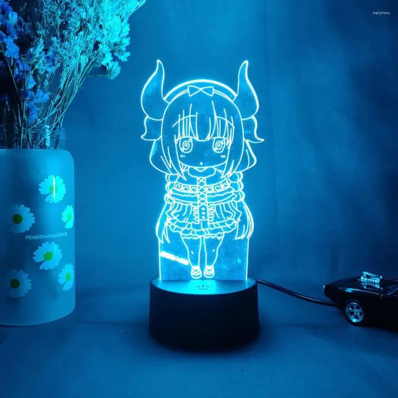 Nachtlichter Kawaii 3D Anime Lampe Miss Kobayashi's Dragon Maid Figur Silhouette Lasergravur Acryl LED Aufwärtsbeleuchtung Raumdeko