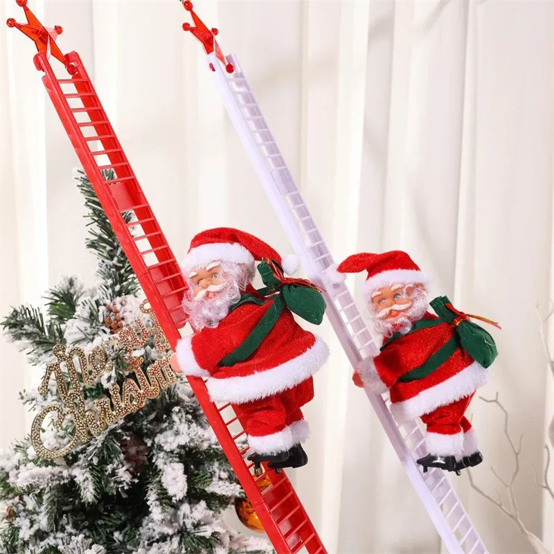 Kerstversiering Kerstman Pop Ornament Elektrisch Klimladder Kerstspeelgoed Met Muziek Decoratie Voor Thuis Kerstboom Hangende Decor Kind Cadeau 231117