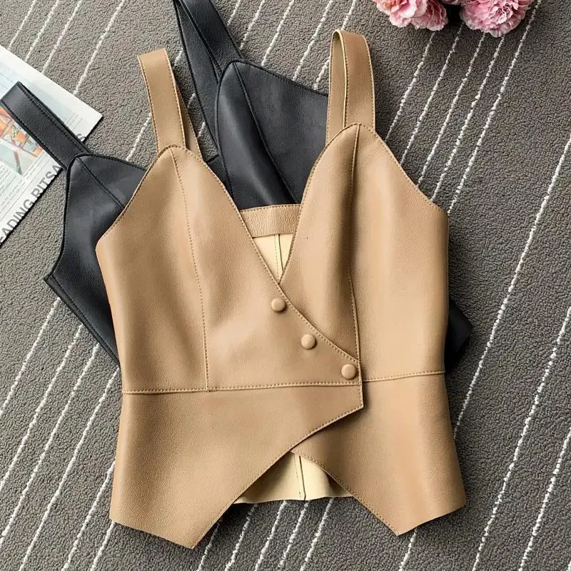 Coletes femininas Mulheres Street Fashion PU Faux Couro Irregular Hem Zipper Colete Vintage Elegante Colete Feminino Outerwear Chic Tops 231117