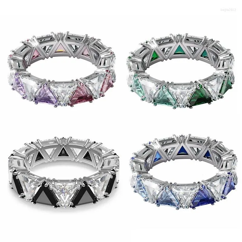 Anéis Cluster Anéis Brilhantes e Frescos Anel de Corte Triangular Cristal de Swarovskis Personalidade Redondo Diamante Simples