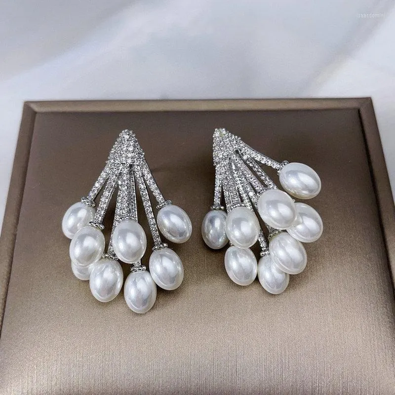 Boucles d'oreilles pendantes Bilincolor White Pearl Cluster Boucles d'oreilles pour femme