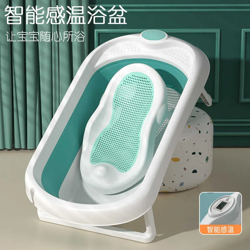 Bathing Tubs Seats Newborn Folding with Thermometer Baby Temperature Sensing Can Sit Down Shrink Bathtub Home P230417