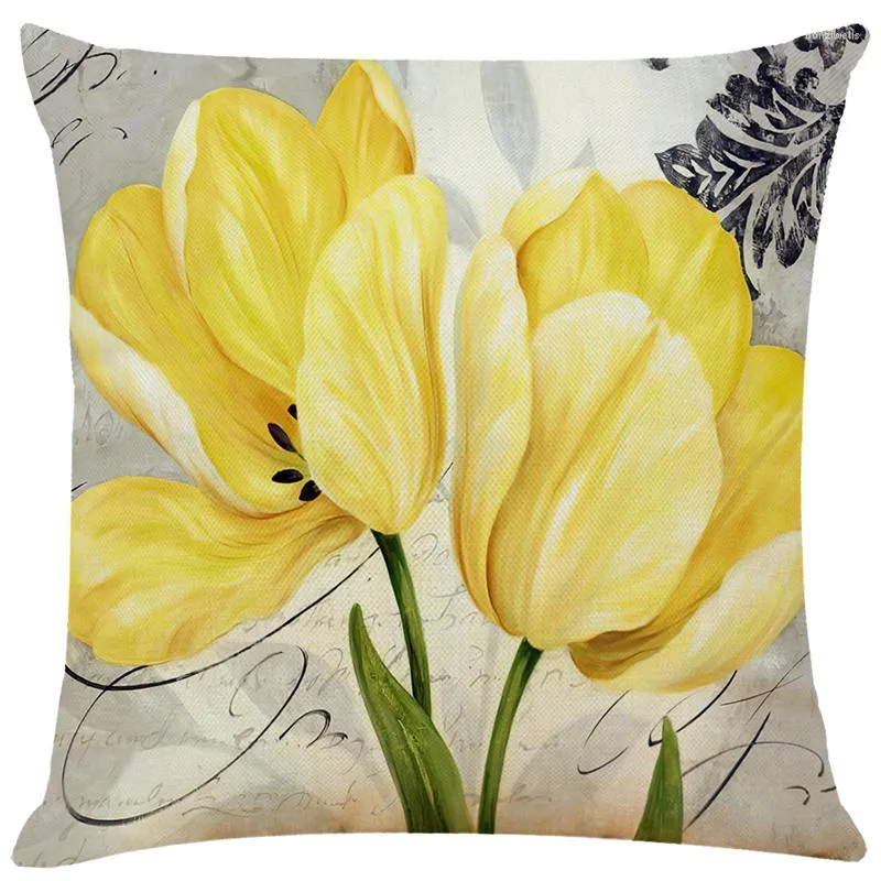 Pillow Plant Yellow Watercolor Flowers Cover Throw For Car Seat Chair Sofa Bedroom Home Decorative