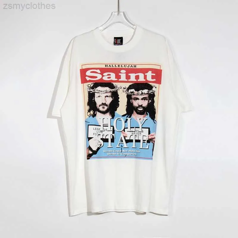T-shirts voor heren Saint Michael 2023 Spring Summer Men Women T-shirt gewassen Distress Vintage Hip Hop High Street Casual Oversized Short Sleeve